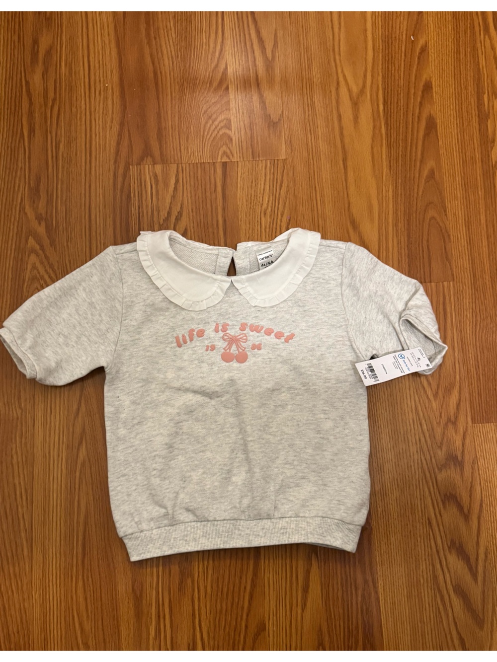 Carter's Heather Gray Sweatshirt with White Ruffled Collar and Pink Graphic